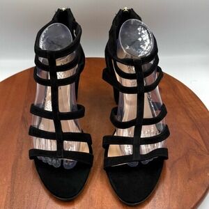 Bella Vita Black Suede Leather Strappy Block Heel Sandals W 11 Evening Glam